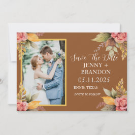 Elegant Fall Autumn Blommigt Terracotta Photo Spara Datumet