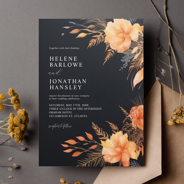 Elegant Fall Black Bröllop Inbjudningar (Elegant Fall Black Wedding Invitation)
