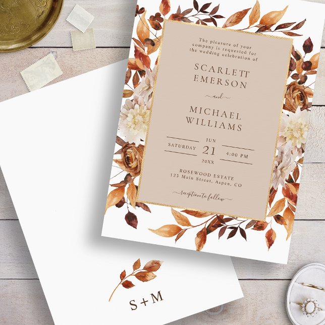 Elegant Fall Blommigt Bröllop Inbjudningar (Elegant Fall Floral Wedding Invitation by Painted Paperie
)