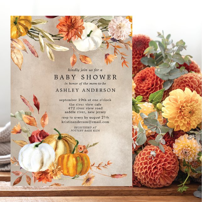 Elegant Fall Blommigt - Höstbabyvisning Inbjudningar (Skapare uppladdad)