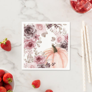 Elegant Fall Blommigt Pumpkin-Neutralter Vattenfär Pappersservett