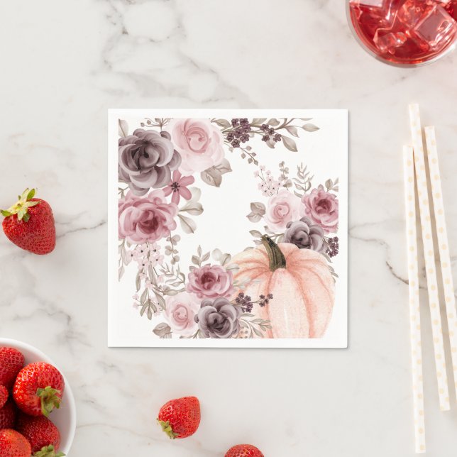 Elegant Fall Blommigt Pumpkin-Neutralter Vattenfär Pappersservett (Insitu)