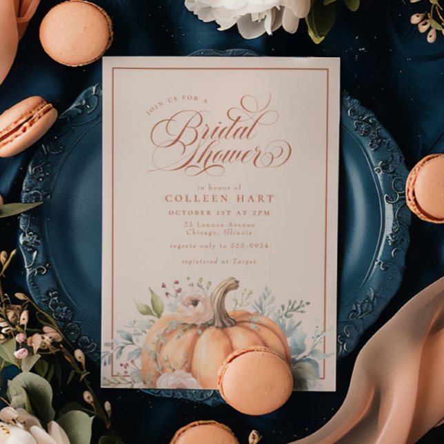 Elegant Fall Blommigt Pumpkin Script-Möhippa Inbjudningar (Skapare uppladdad)