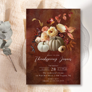 Elegant Fall Blommigt & Pumpkins Thanksgiving Inbjudningar