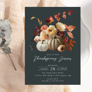 Elegant Fall Blommigt & Pumpkins Thanksgiving Inbjudningar