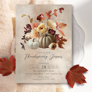 Elegant Fall Blommigt & Pumpkins Thanksgiving Inbjudningar