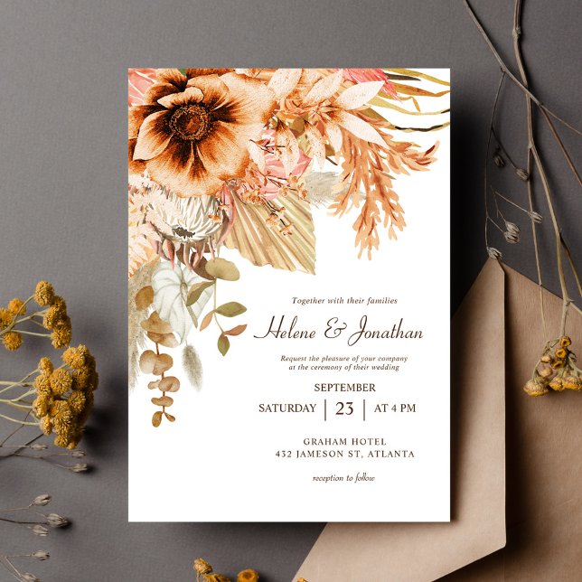 Elegant Fall Blommigt Terracotta Bröllop Inbjudningar (Elegant Fall Floral Terracotta Wedding Invitation)