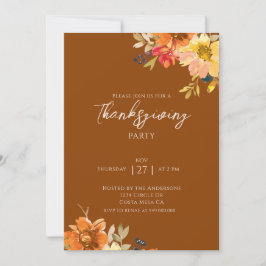 Elegant Fall Blommigt Thanksgiving Party Inbjudningar