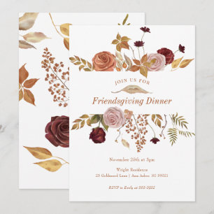 Elegant Fall Blommigt Woodland Friendsgiving Inbjudningar