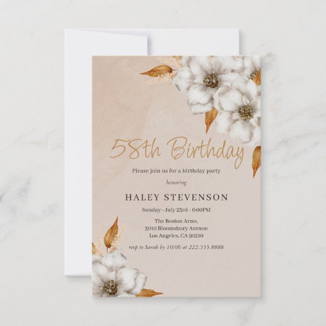 Elegant Fall Boho Chic Blommigt 58:e Födelsedagsfe Inbjudningar (Framsida)