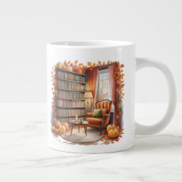 Elegant Fall Bookshelf Mug — Cozy Curtain Jumbo Mugg