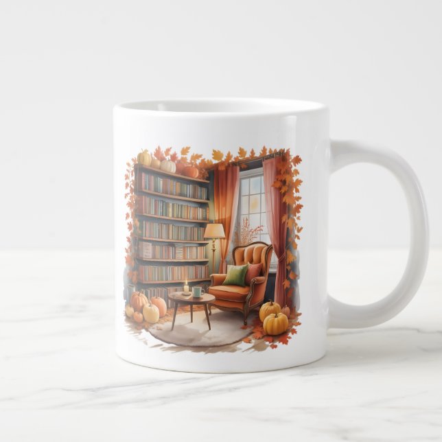Elegant Fall Bookshelf Mug — Cozy Curtain Jumbo Mugg (Höger)