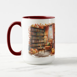 Elegant Fall Bookshelf Mug — Cozy Curtain Mugg