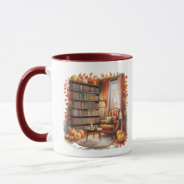 Elegant Fall Bookshelf Mug — Cozy Curtain Mugg