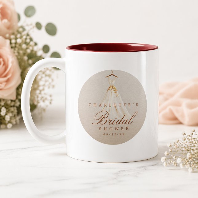 Elegant Fall Bröllopsduschmugg med klänningsgrafik Två-Tonad Mugg (Classic Bridal Shower Mug)
