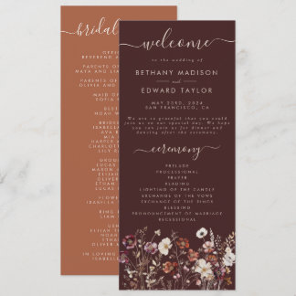Elegant Fall Brown Blommigt Bröllop Program
