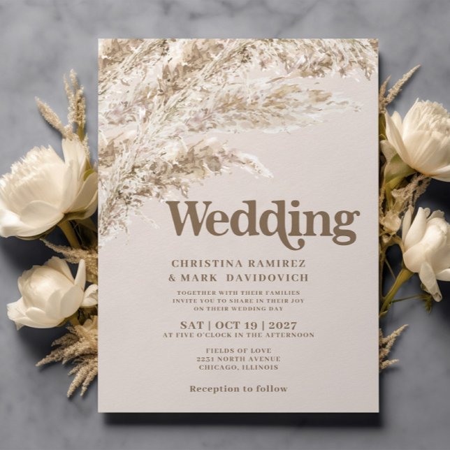 Elegant Fall Brown Pampas Grass Wedding inbjudan (Skapare uppladdad)