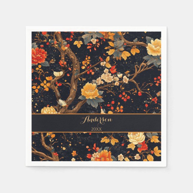 Elegant Fall Chinoiserie Pappers Tallrik Pappersservett (Framsidan)