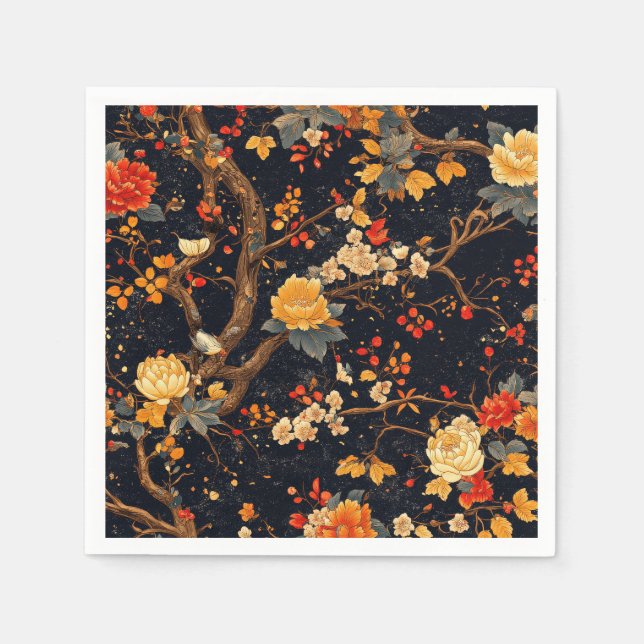 Elegant Fall Chinoiserie Pappers Tallrik Pappersservett (Framsidan)