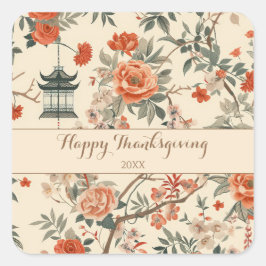 Elegant Fall Chinoiserie Thanksgiving Fyrkantigt Klistermärke