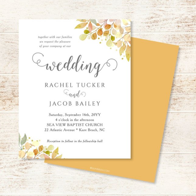 Elegant Fall Floral Orange Gold Wedding Invitation (Skapare uppladdad)
