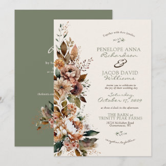 Elegant Fall Floral Sage Green Boho Autumn Wedding Inbjudningar
