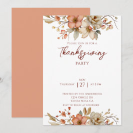 Elegant Fall Floral Thanksgiving Party Inbjudningar
