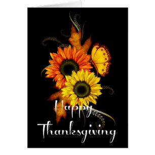 Elegant Fall Flowers Butterfly Thanksgiving Card 2 Hälsningskort