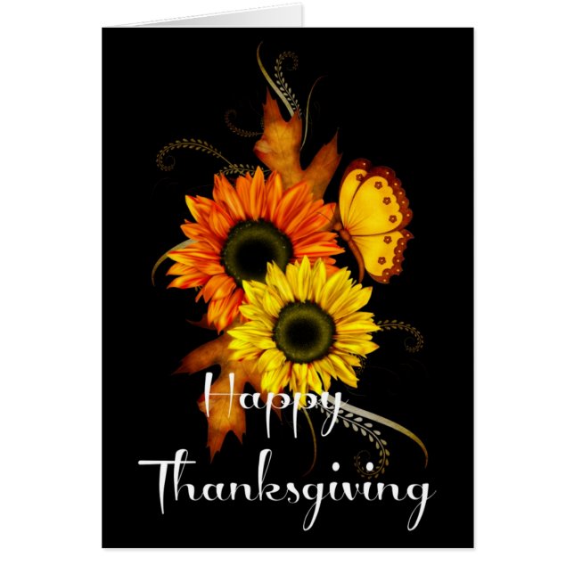 Elegant Fall Flowers Butterfly Thanksgiving Card 2 Hälsningskort (Framsidan)