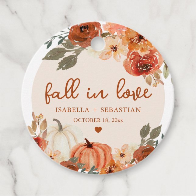 Elegant Fall Förälskad Boho Pumpa Bröllop Gåvor Etiketter (Framsida)
