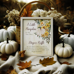 Elegant Fall Guld Blommigt   Pumpkin Diaper Raffle Poster