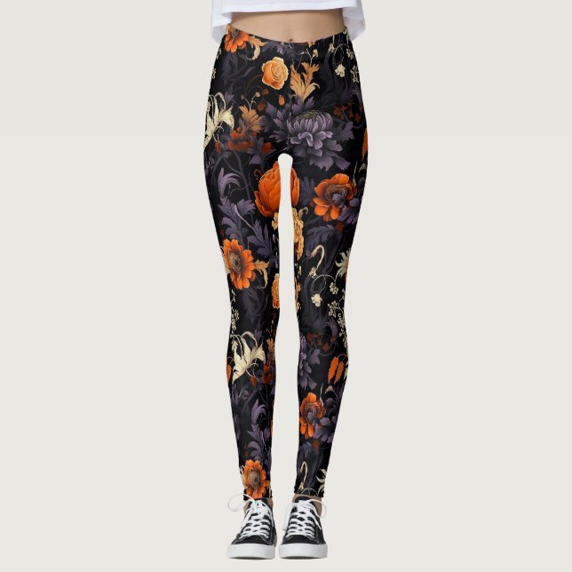 Elegant Fall Halloween Botaniska beningar Leggings (Framsida)