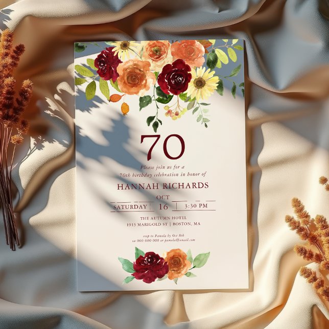 Elegant Fall | Hösten Blommigt 70:e födelsedagen Inbjudningar (Skapare uppladdad)