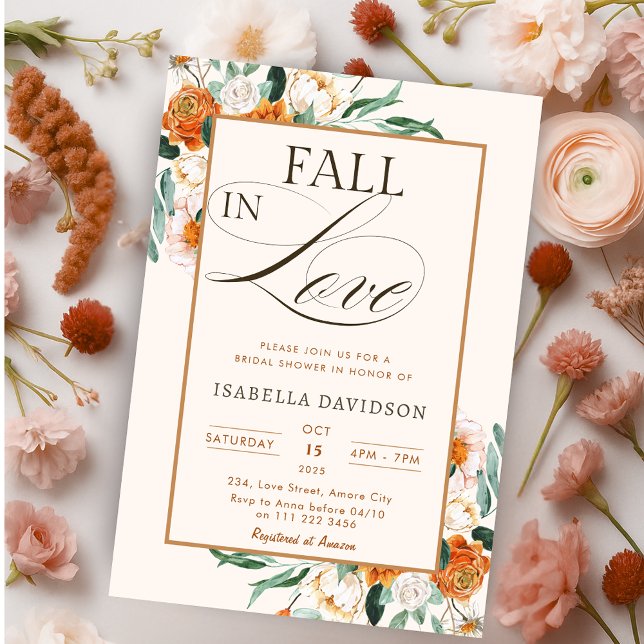 Elegant Fall i Blommigten Kärlek Möhippa höst Inbjudningar (Elegant Fall in Love Bridal Shower Floral Autumn Invitation)