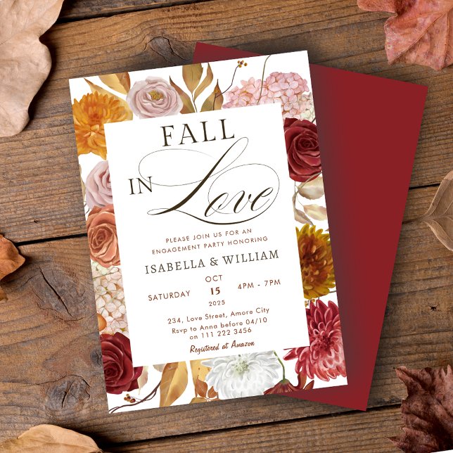 Elegant Fall i Förlovningsfesten Kärlek Blommigt Inbjudningar (Fall in Love Floral Engagement Party Invitation)