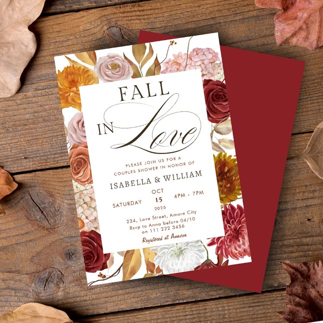 Elegant Fall i Kärlek Blommigt Par Möhippa Inbjudningar (Elegant Fall in Love Couples Wedding Shower Invitation)