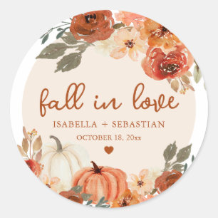 Elegant Fall i kärlek Boho Pumpa Bröllop Runt Klistermärke