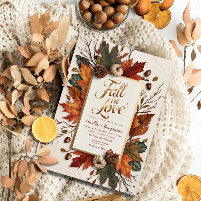 Elegant Fall i Kärlek Golden Hösten Bröllop Inbjudningar (Skapare uppladdad)
