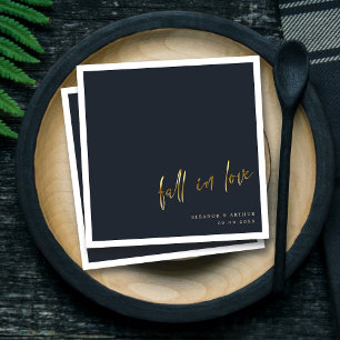 Elegant Fall i Kärlek Guld Script Bröllop Pappersservett