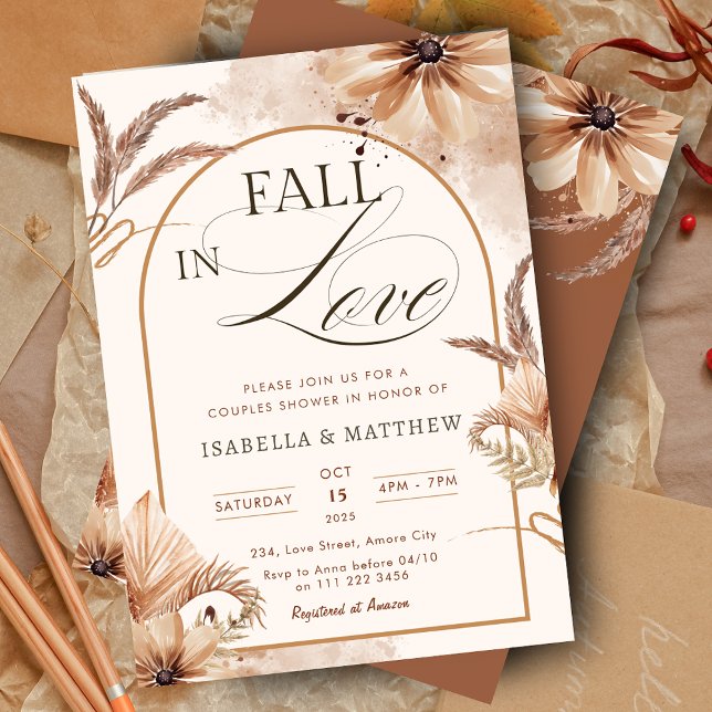 Elegant Fall i Kärlek Par Boho Möhippa Inbjudningar (Elegant Fall in Love Couples Boho Wedding Shower Invitation)