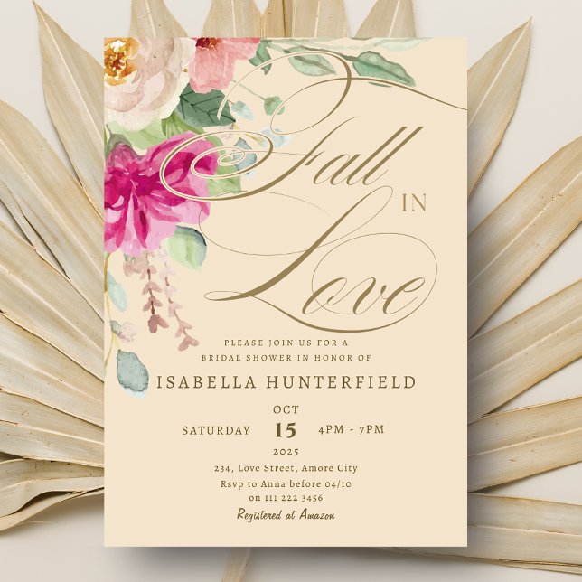 Elegant Fall i Möhippan Kärlek Blommigt Inbjudningar (Elegant Fall in Love Floral Bridal Shower Invitation)