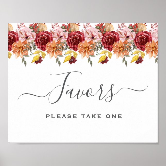 Elegant Fall Leaves Autumn Wedding  Favor Sign Poster (Framsidan)