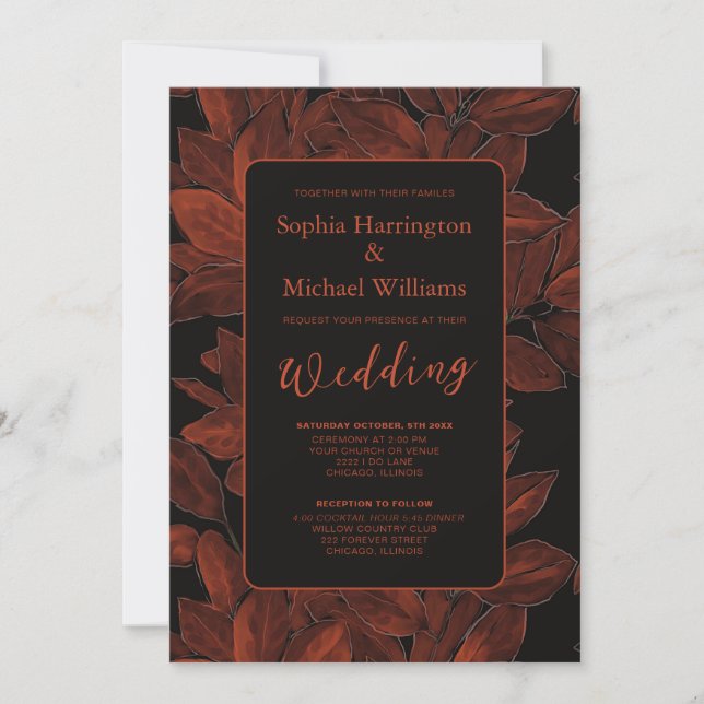 Elegant Fall Leaves Autumn Wedding Invite QR Code Inbjudningar (Framsida)