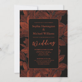 Elegant Fall Leaves Autumn Wedding Invite QR Code Inbjudningar