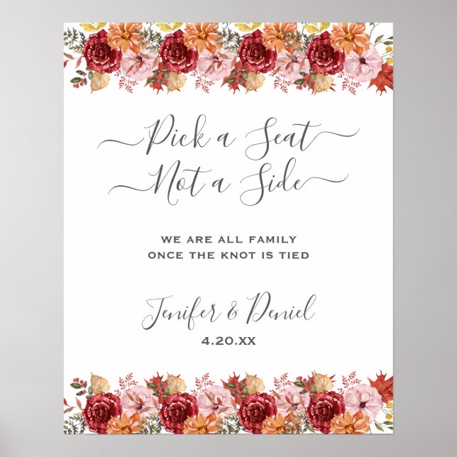 Elegant Fall Leaves Autumn Wedding  Poster (Framsidan)