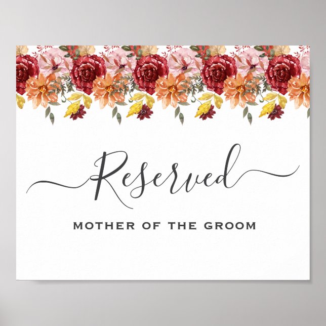 Elegant Fall Leaves Autumn Wedding Reserved Sign Poster (Framsidan)