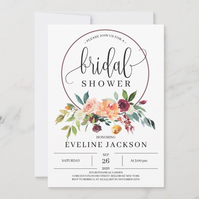 Elegant Fall marigold Burgundy och  blommor  Inbjudningar (Framsida)