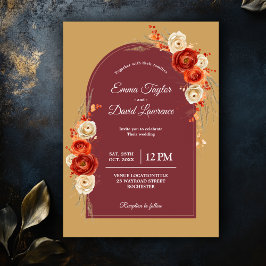 Elegant fall orange terracotta blommigt bröllop inbjudningar