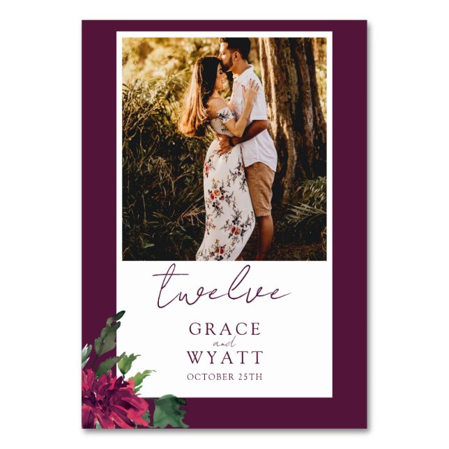 Elegant Fall Photo Bröllop Bordsnummer-kort Bordsnummer (Framsidan)