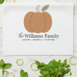 Elegant Fall Pumpkin Family Namn Thanksgiving Kökshandduk